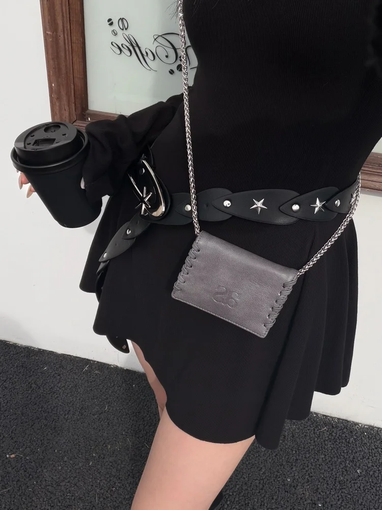 

Ason Sta Small Square Bag Tee-In-One Chain Wallet Crossbody Bag Casual Sle Youth Faion PU Leather Size Color