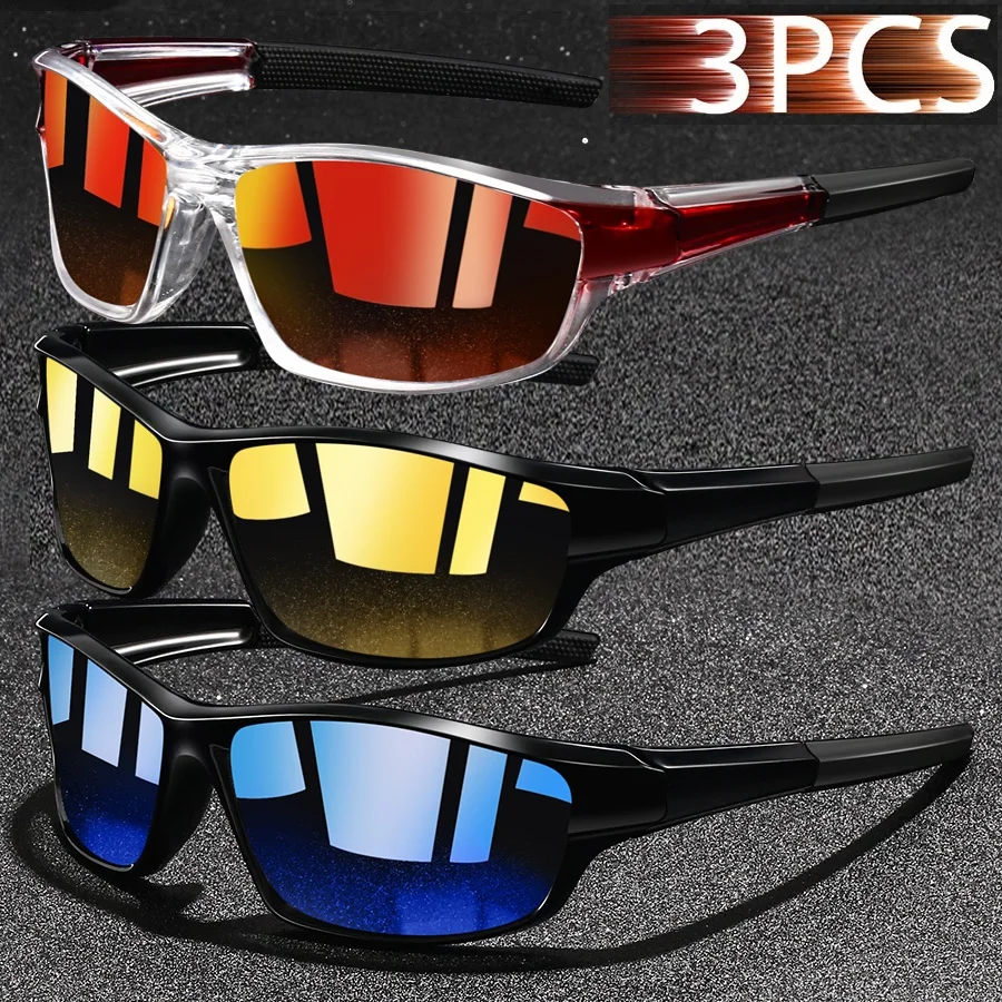 3Pieces Fashion Vintage Fishing Cycling Sports Sunglasses Men Women Running Mountaineering Sport Man Sun Glasses UV400 Eyewear