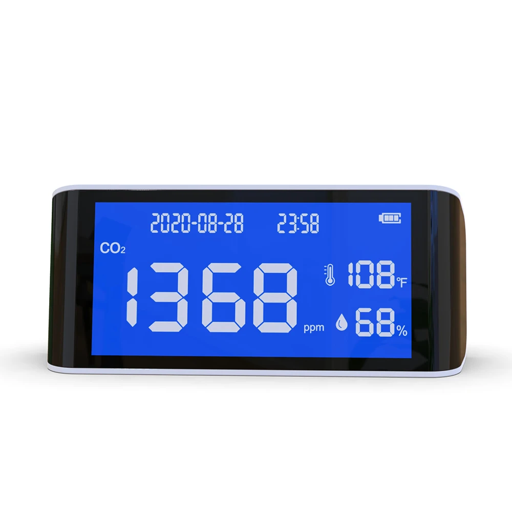 Indoor CO2 Detector and Meter Desktop Analyzer with Carbon Temperature Sensor CE & RoHS Certified for USA Germany Spanish