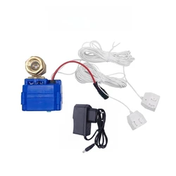 Water Leakage Sensor Smart Anti Overflow Leak Alarm Detector Security System with 1pc Smart DN15 Valve Crane 2pcs Sensor Cable