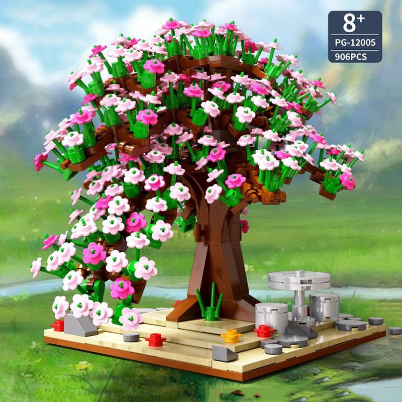 

Pink Cherry Blossom Moc Mini Building Blocks DIY Creative Street View Cherry Blossom Model Assembled Toy Brick Girlfriend Gift