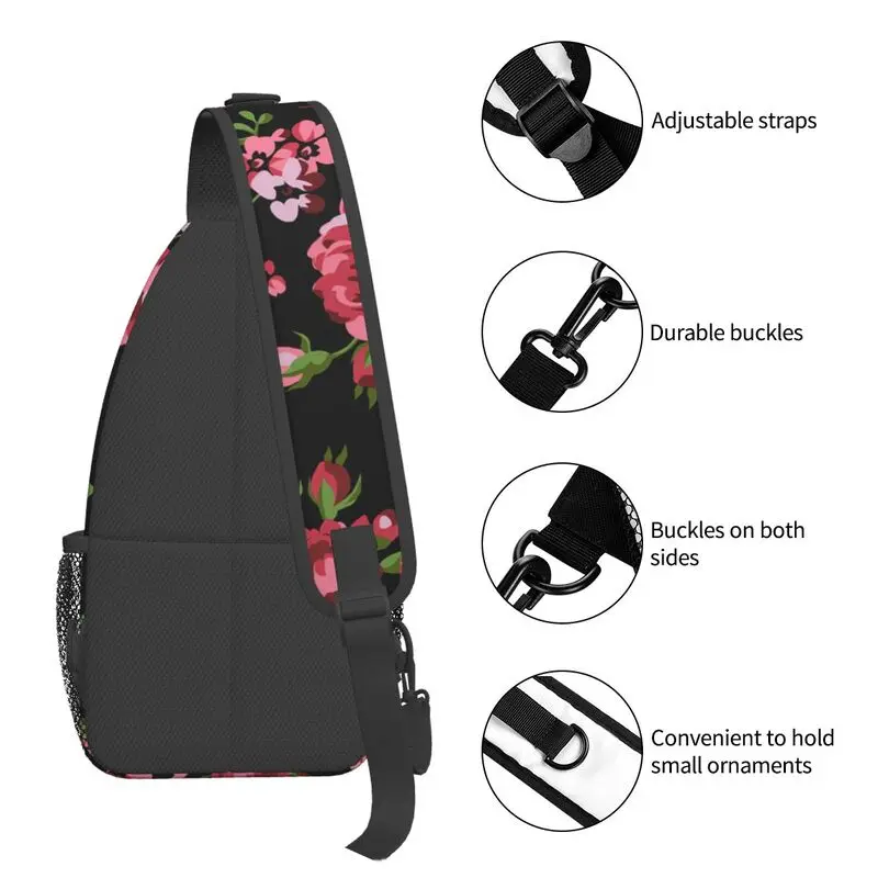 Gepersonaliseerde Rode Rozen Bloemen Patroon Sling Tassen Voor Mannen Bloem Schouder Crossbody Borst Rugzak Fietsen Camping Dagrugzak