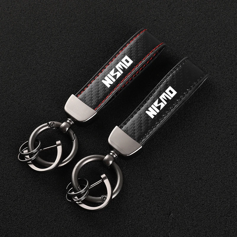 

Leather Carbon Fiber Car Rings Keychain Zinc Alloy Keyrings For Nismo QUON with logo car Accessories