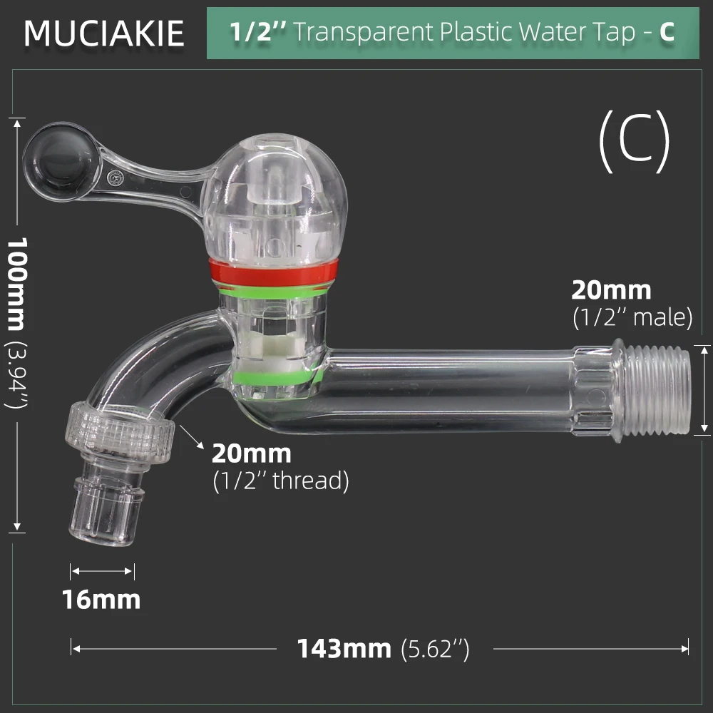1PC Transparent Garden Water Tap 1/2\'\' 3/4\'\' Home Outdoor Plastic Faucet Irrigation Hose Bibb Washing Machine Valve for Kitchen