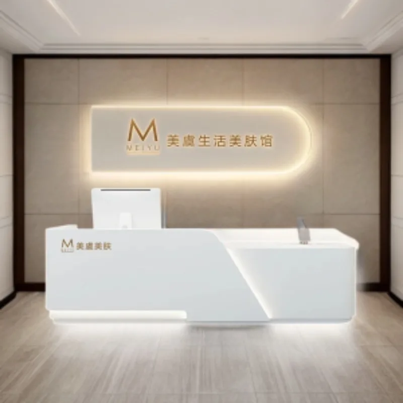 

Front Desk Cash Register Counter Luxury Furniture Modern Reception Beauty Salon Small Tables Business Counter Podium Cosmetics