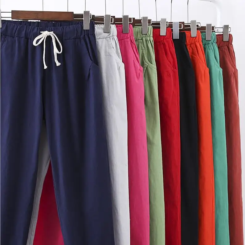 Summer Clothes Women Pants Linen Cotton Casual Pants Candy Color Trousers Female Anklelength Length Pants Harajuku Pantalones
