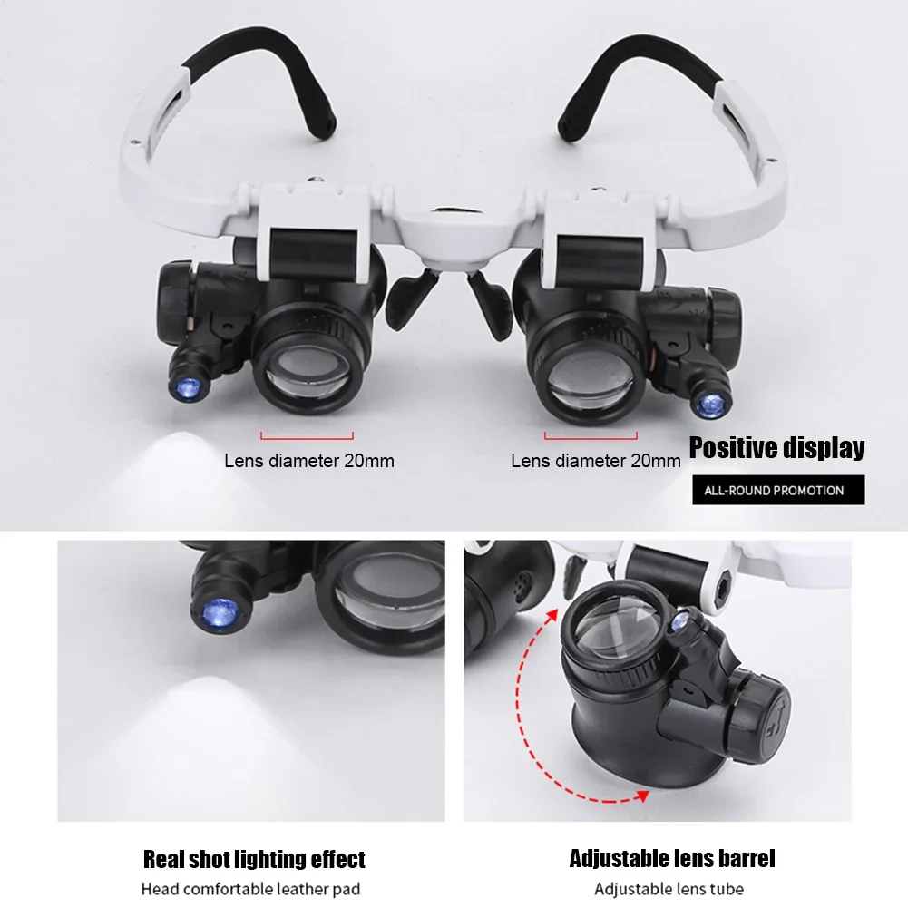 8X/15X/23X Head-mounted LED Magnifying Glass 2XLED Watch Jeweler Repair Reading Observation Telescopic Magnifier Glasses