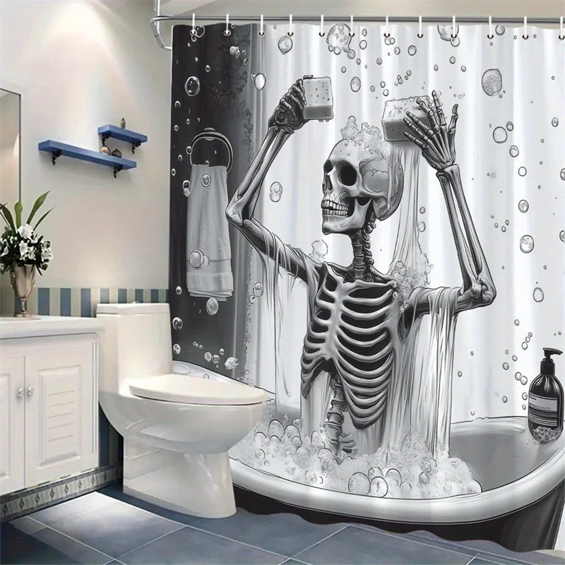 Funny Skeleton Man Taking a Bath Shower Curtain Bathroom Decor Novelty Art Print