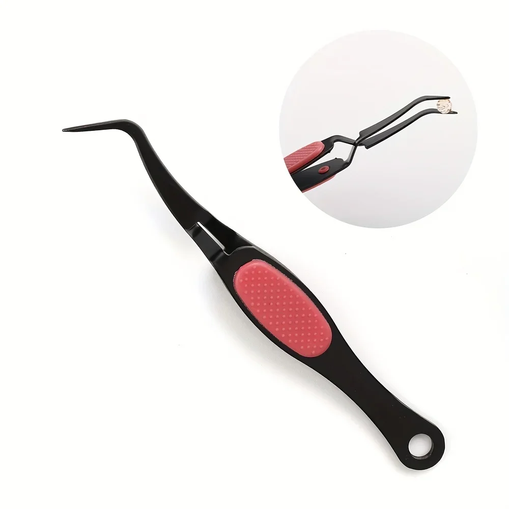 1pc Black Reverse Clip Tweezers Curved Fine Tip Precision Tool for DIY Beading Jewelry Making & Craft Supplies Hand Tool
