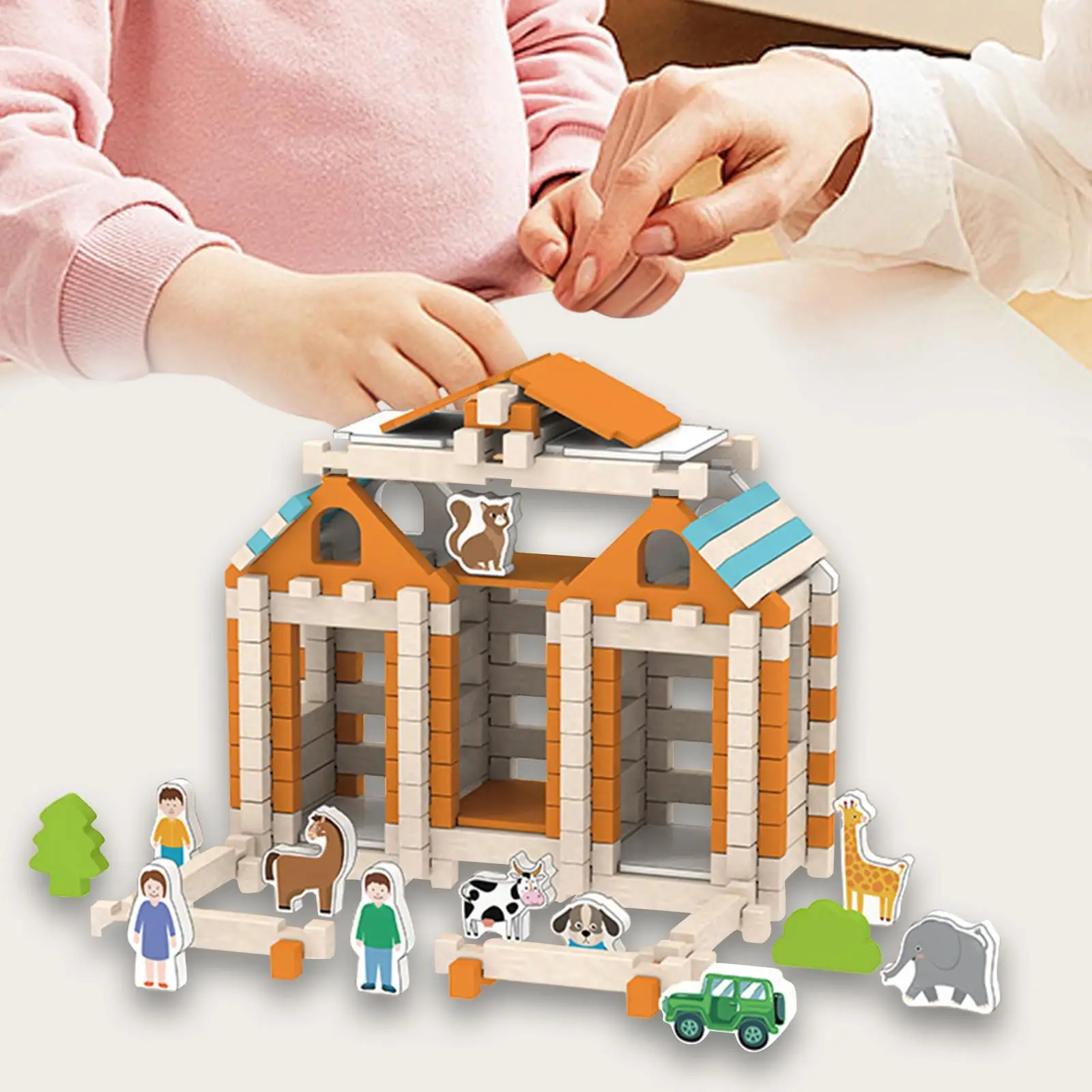 120Pcs Wooden House DIY Building Blocks Set Unique Parent Child Interaction Montessori Toys for Ages 3 4 5 6 Years Old Children