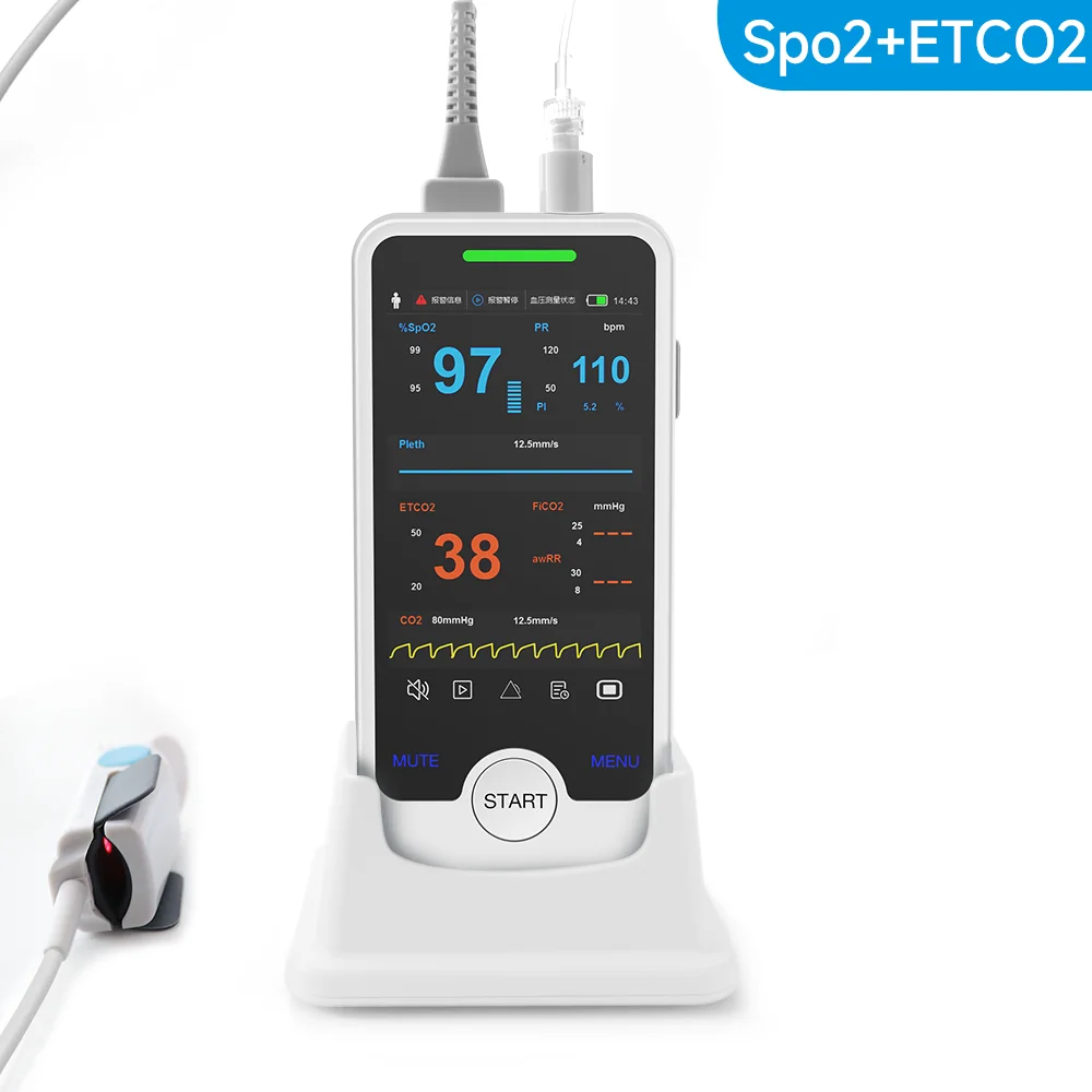 Déterminer les signes vitaux Moniteur patient portable, Humain, Vétérinaire, Animal, Hôpital, Option pour éventuelles Nings, NIBP, PR, Capnographe