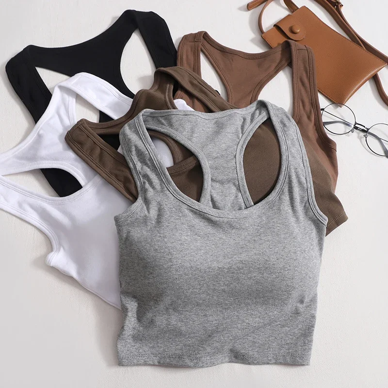 2024 Frauen Sommer lässig Tanktops solide mit BH-Pad sexy gestrickt y2k Camis schlanke Streetwear