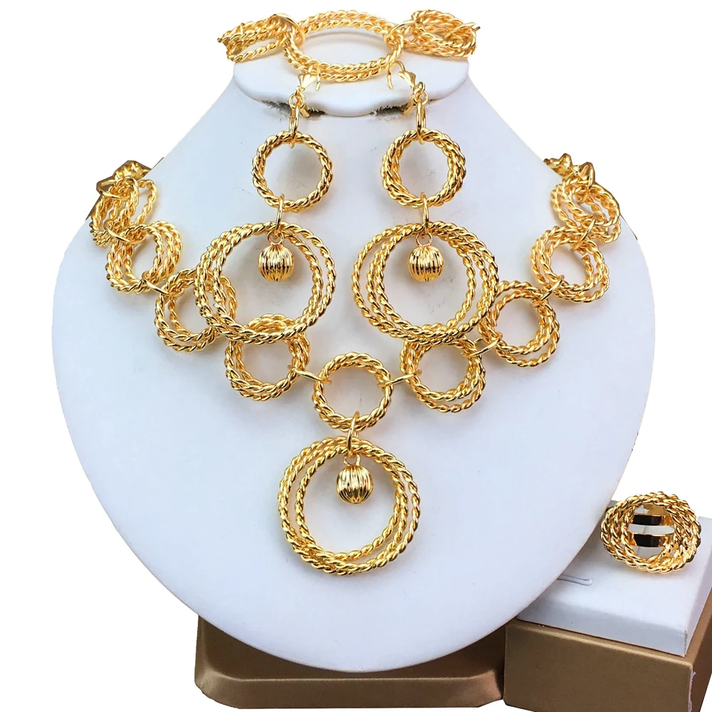 

Latest Luxury Brazilian Wedding Jewelry Set Dubai Gold Plated Bridal Exaggerate Big Jewelry Sets FHK17132