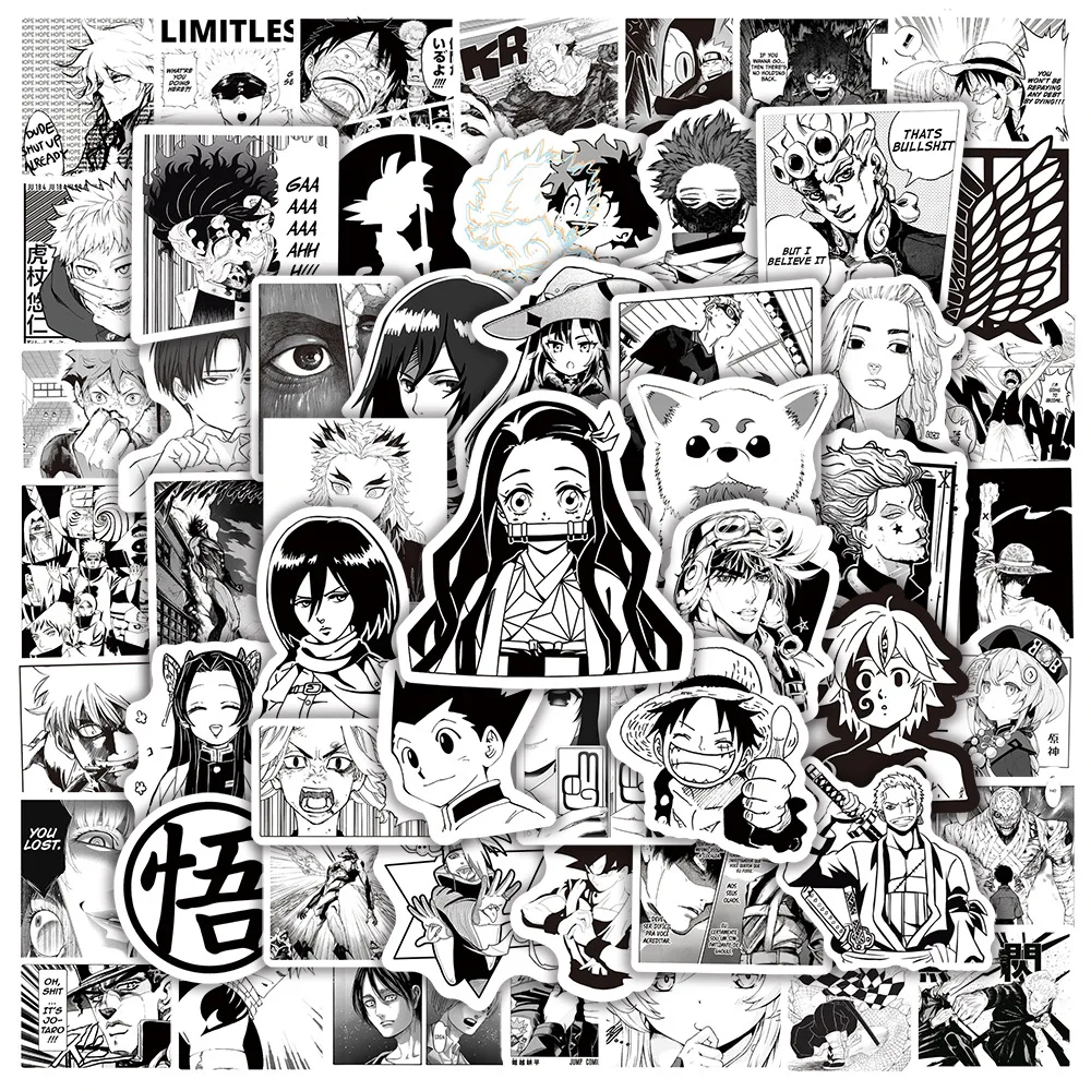 10/30/50/100PCS Mix Black White Anime Stickers per bambini fai da te Graffiti moto Skateboard Laptop impermeabile Cool Sticker Toys