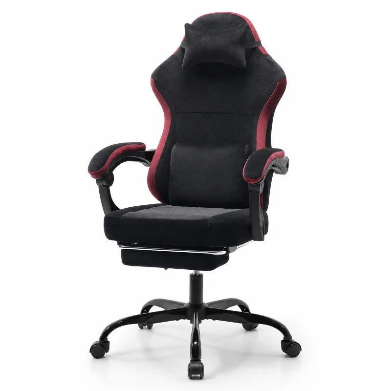 Chaise de jeu ergonomique avec support pour la tête et le bas du dos, chaise de bureau à hauteur réglable, pivotante à 360° sur des roulettes silencieuses, siège d’ordinateur stable pour le bureau à domicile.