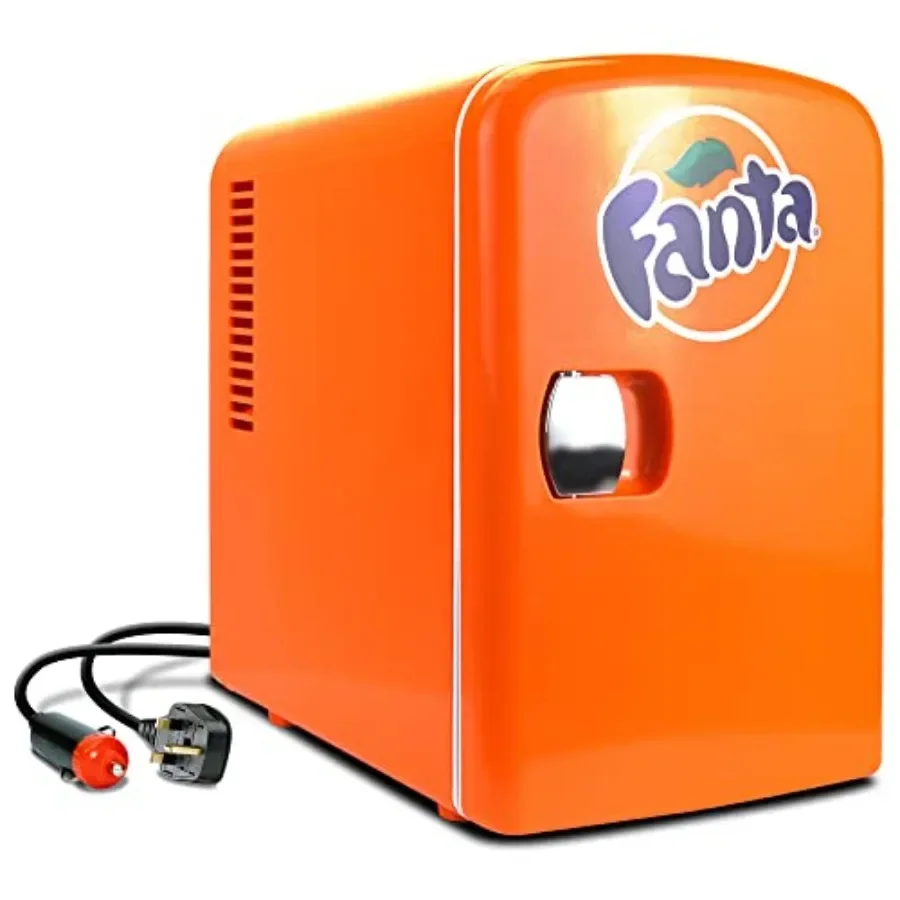

Portable 6-can mini fridge for bedroom, office, car, dorm, outdoor, patio use; ABS plastic body; black; dual voltage 12V/110V c