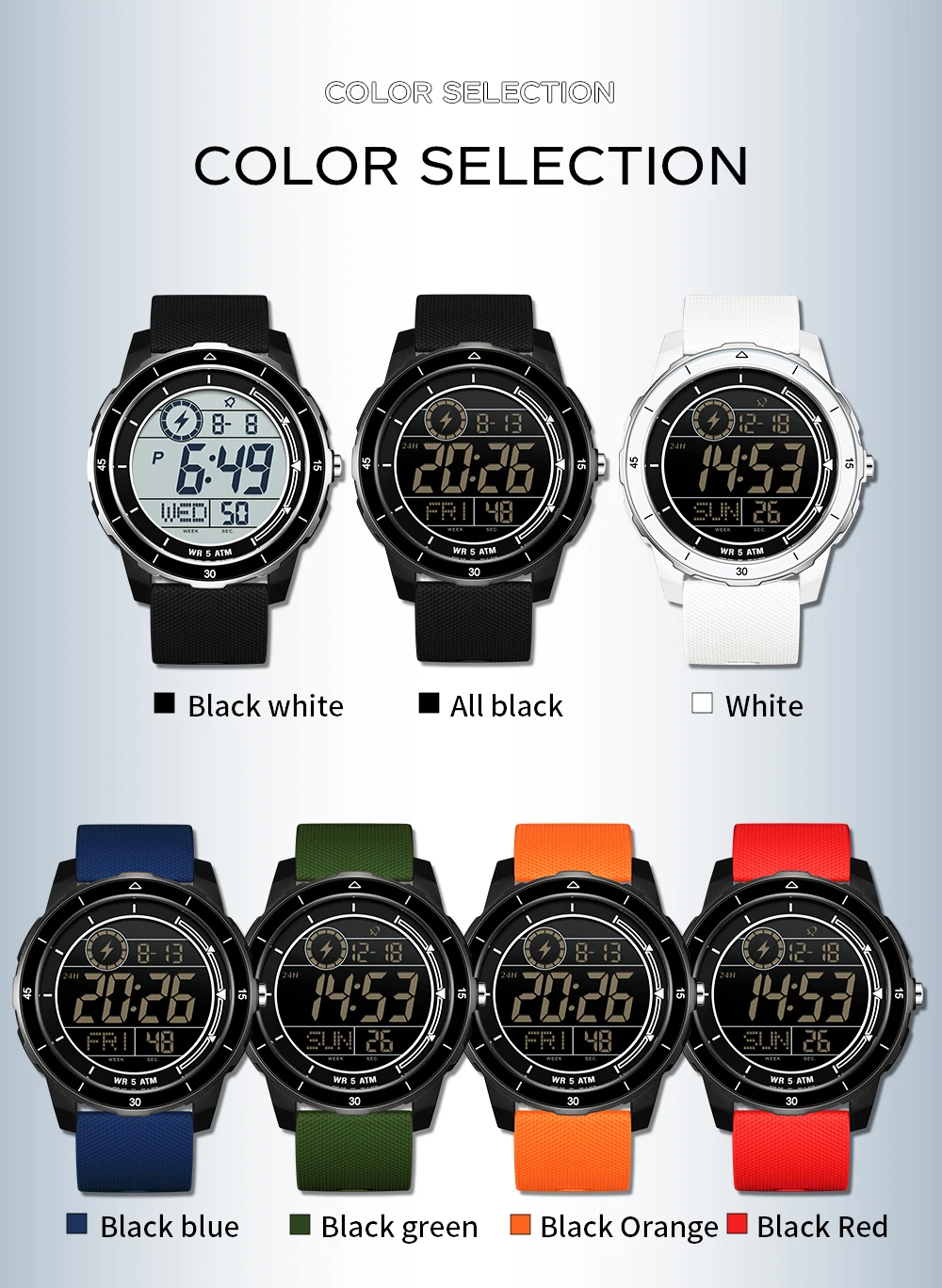 SANDA جديد 2205 ساعة إلكترونية للطلاب عصرية العد التنازلي متعددة الوظائف رياضية مقاومة للماء LED ساعة رقمية إلكترونية