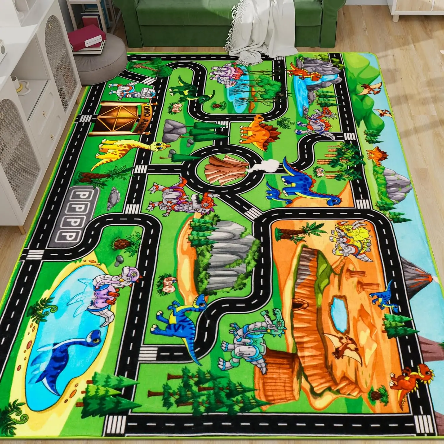 Dinosaur Park Traffic Carpet Children's Play Carpet Home Decoration Roadmap with Dinosaur World Design Floor Mat Home Decoration