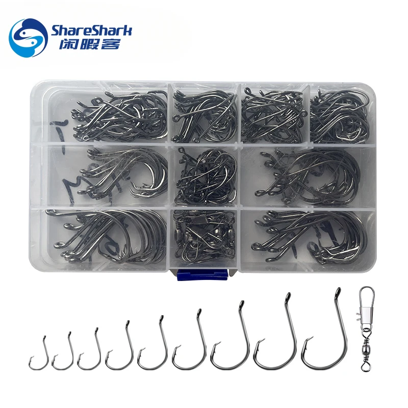 170PCS/Box Fishing Hooks Set 2X Strong Circle Hook Offset Freshwater Saltwater Octopus Catfish Fishing Accessories