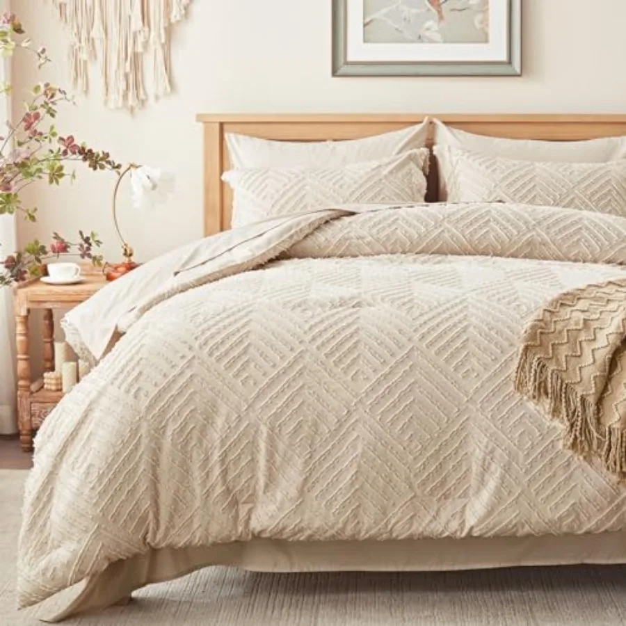 

Комплект постельного белья Queen Comforter Set, 7 предметов, бежевый, в стиле бохо, с вышивкой, размер Queen, включает 1 одеяло, 2 наволочки для подушек, 2 наволочки для декоративных подушек.