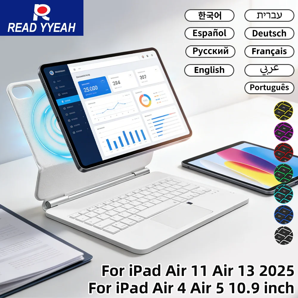 Magic Wireless Keyboard with Touch Panel for iPad Air 4 5 10.9in 10/11th Magnetic Case for iPad Pro Air 2018-2025 Smart Cover