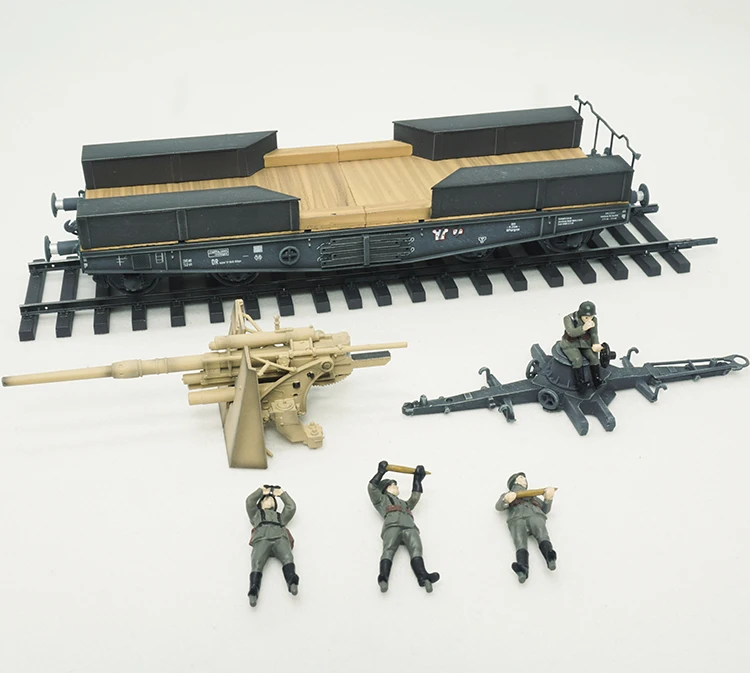 Spot 1: 72 T-M four axle train flatbed trailer equipped with 88 guns (+4 people) set static finished product model