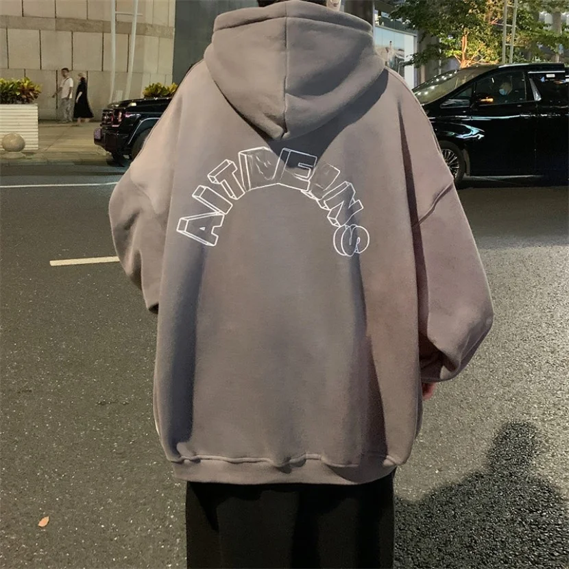 

Утепленная флисовая толстовка-худи мужская в американском стиле, плотная, теплая, осенняя, молодежная, повседневная одежда свободного кроя с принтом, не требует глажки