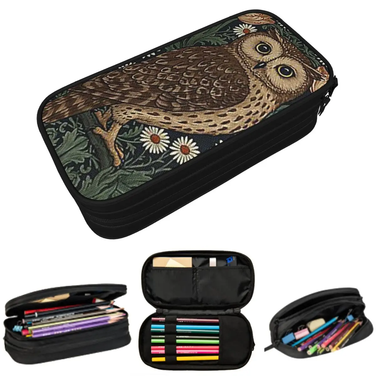 

Vintage Owl And Flowers Pencil Case for Boys Girls Gifts Pen Box Pencil Bag Stationery Supplies Pen Holder Bag