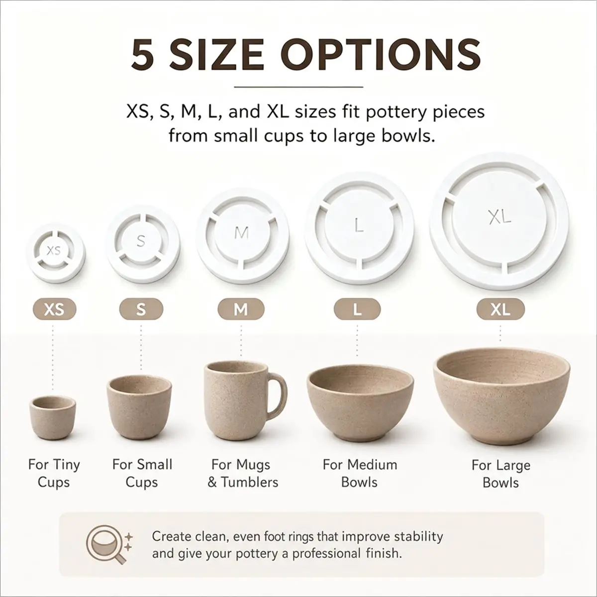 7Piece Pottery Foot Ring Tool Set, Clay Base Aligner and Even Foot Press for Ceramic Bowls, Cups and DIY Wheel Projects