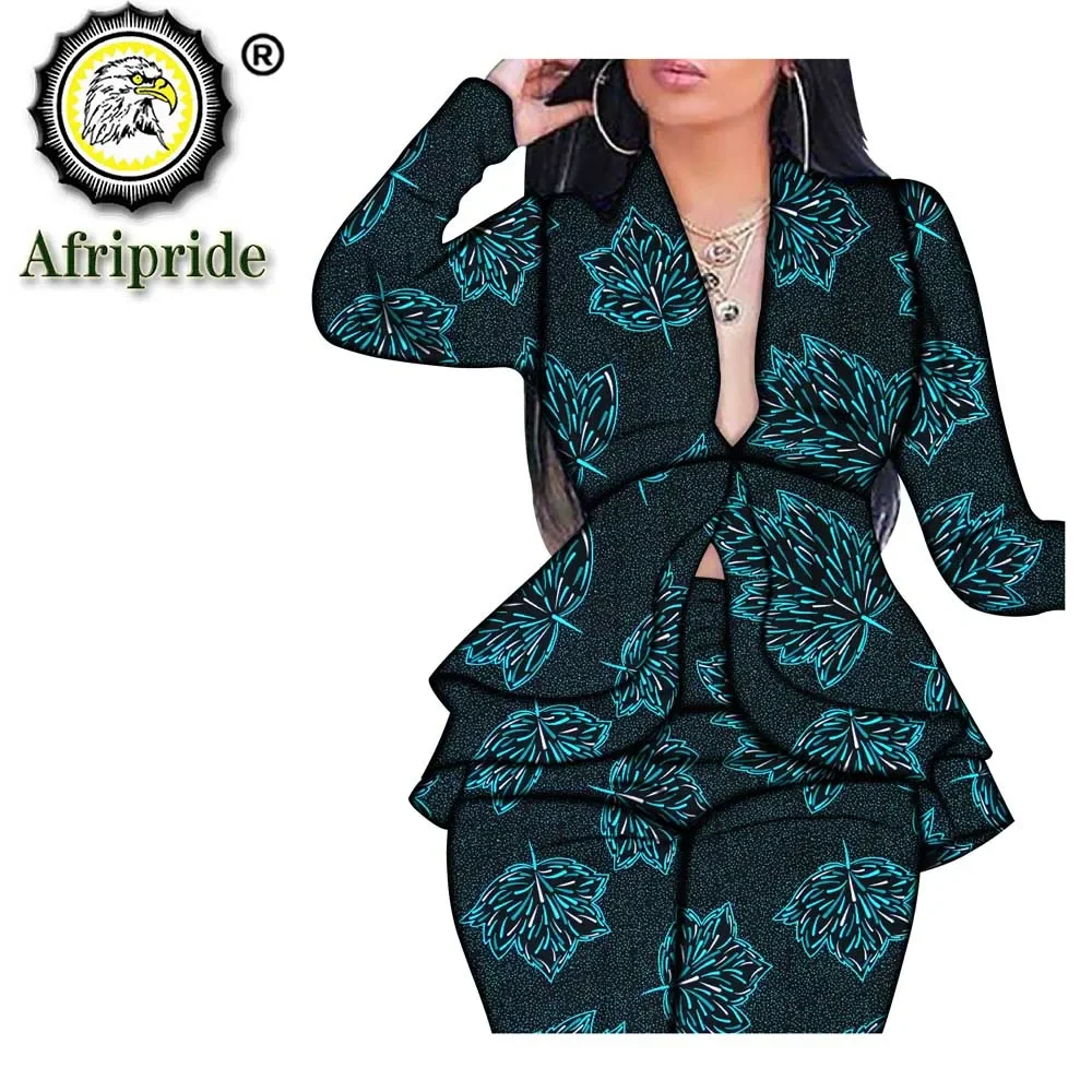 Imagem -03 - Ternos Africanos para Mulheres Ancara Impresso Sexy Longo Jaqueta e Ancara Calças Peça Outwear Floral Cera Traje S2026023