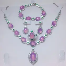 Boutique Chalcedony Deluxe Inlaid Jewelry Set Four-piece Ring Earrings Necklace Pendant Bracelet Set
