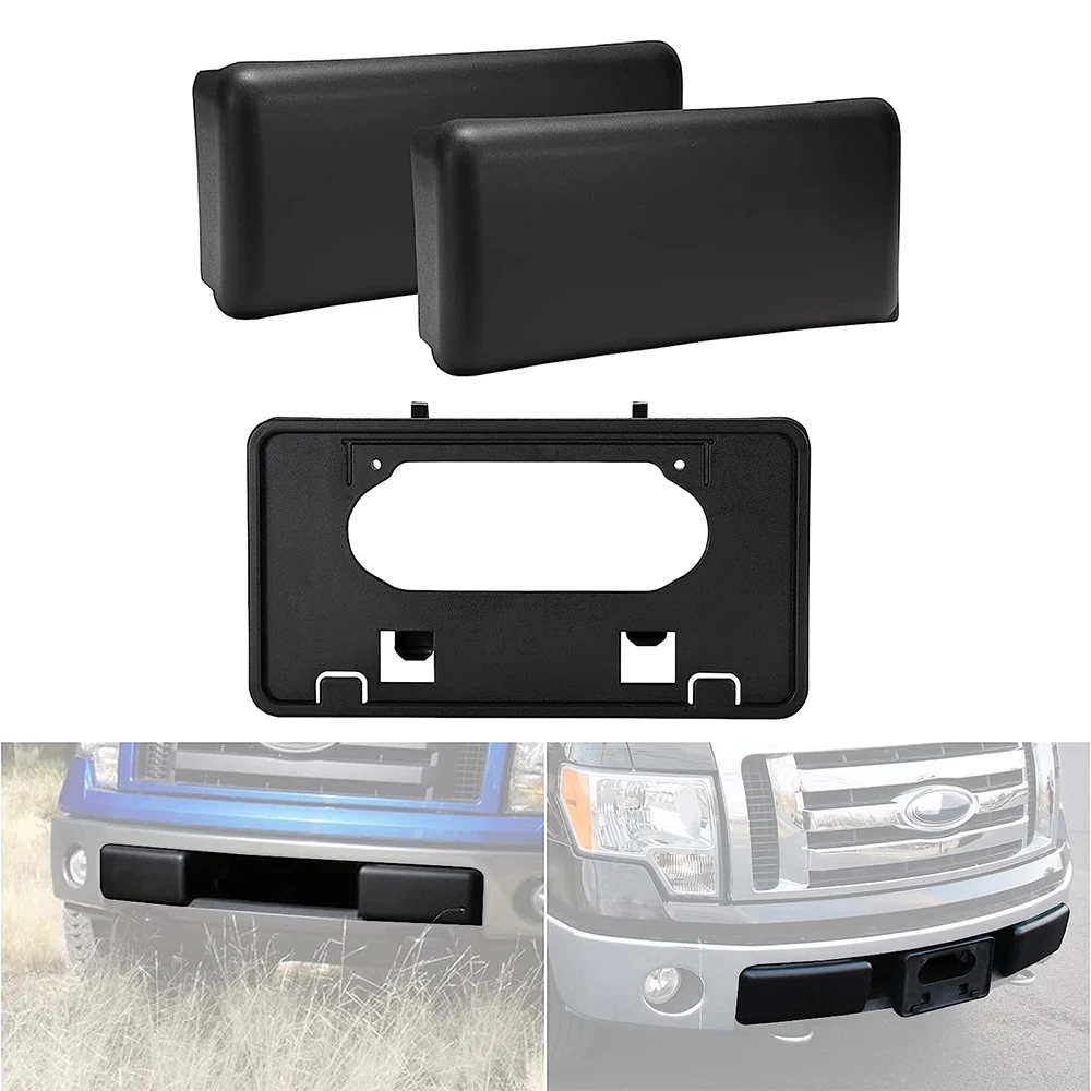 Front Bumper Guard Cover & License Plate Bracket Set For Ford F150 2009-2014 License Frame Mounting Holder Bumper Inserts Cover