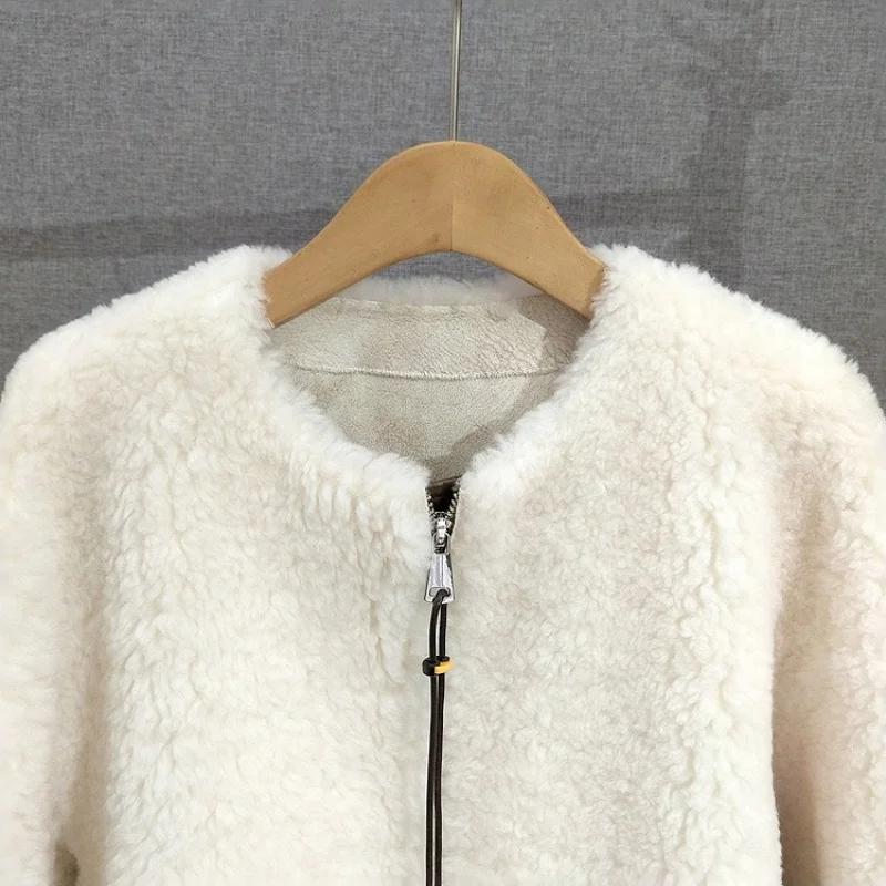 2025 Autumn/Winter New Casual Loose Round Neck Lamb Fur Coat Pure Wool Fur Warm Women Jacket JT509