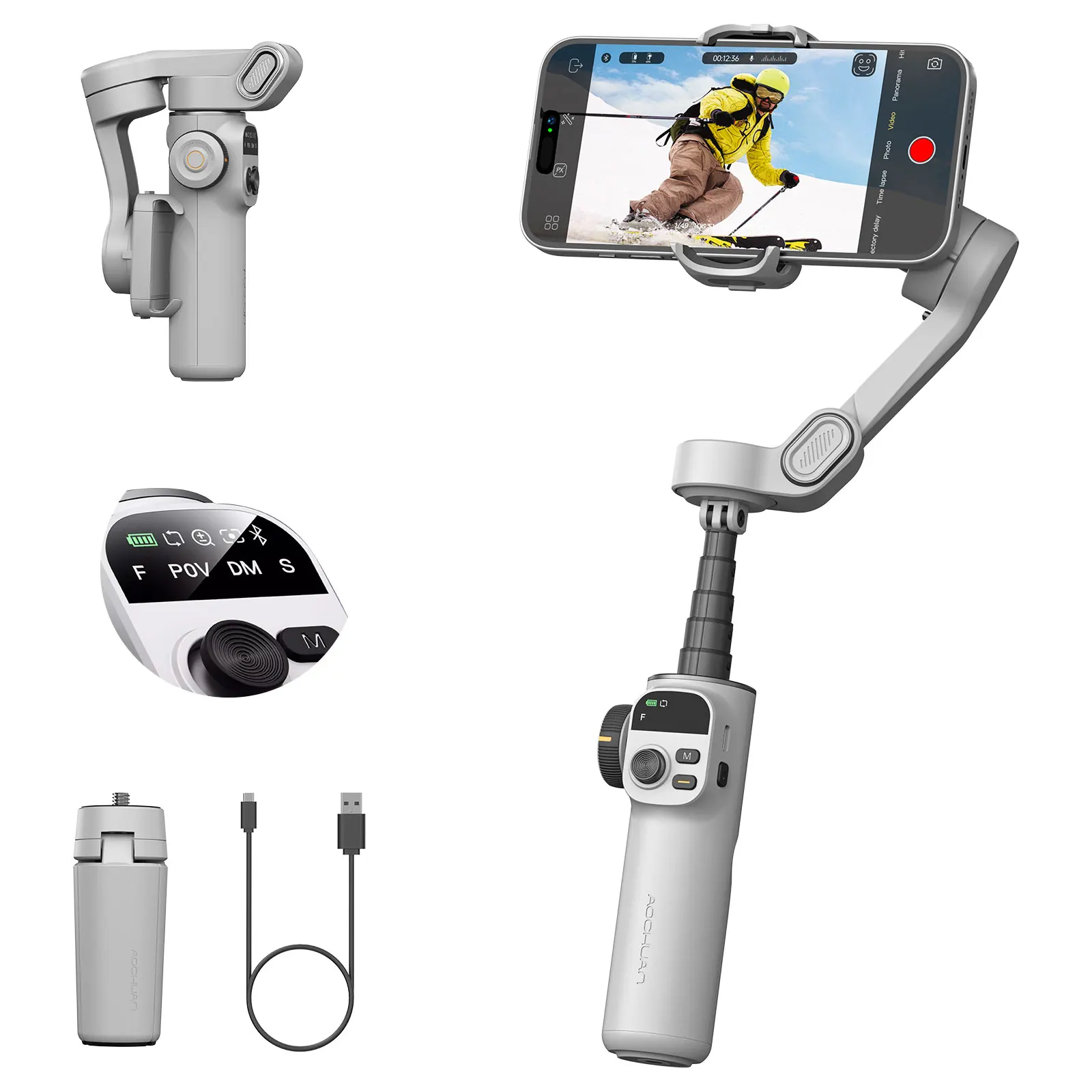 

AOCHUAN Smart X2 Smartphone 3 Axis Gimbal Stabilizer For IPhone And Android Phone With built-in extension pole and LED display
