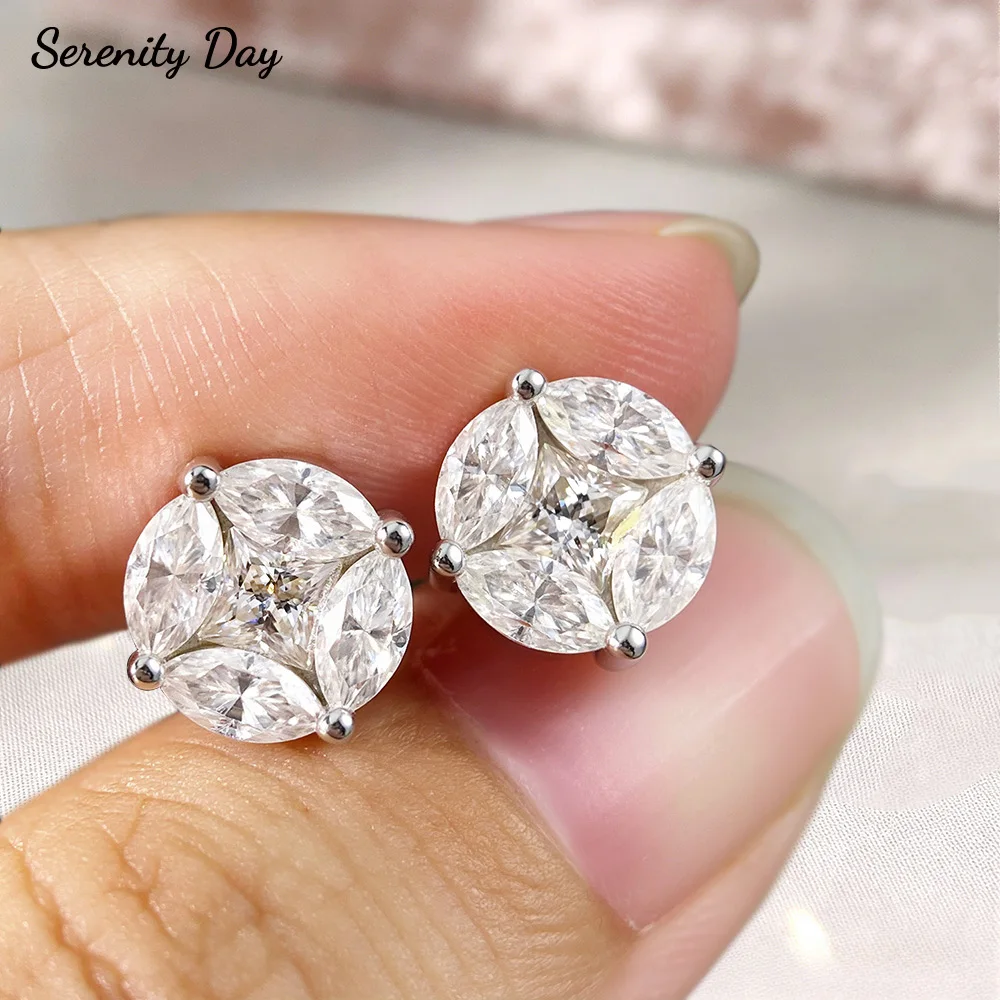Serenity 10mm Cluster Star Moissanite Earring for Women Gift Marquise Princess Cut D Color Stud Ear S925 Sterling Silver Jewelry