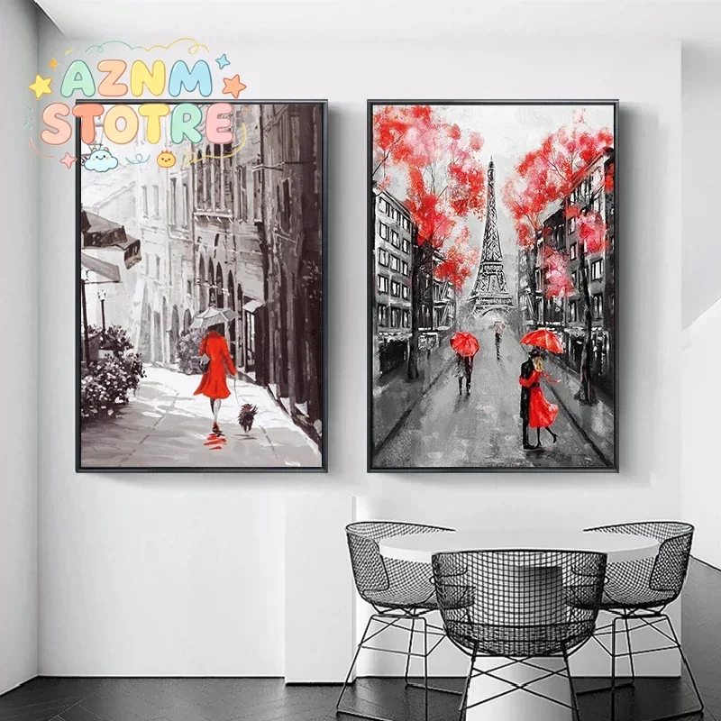 Cuadro Romántico de Pareja en la Torre Eiffel de París, Pintura al Óleo sobre Lienzo, Pósteres y Grabados, Cuadro Nórdico para Decoración de Paredes de Salón