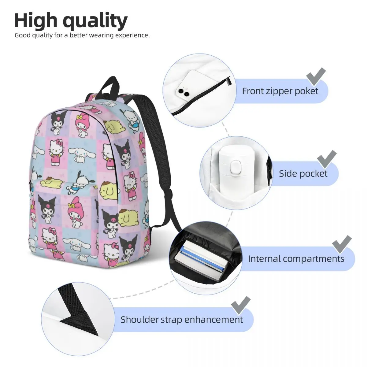 Plecak Pochacco My Melody Kuromi Hello Kitty dla Chłopca Dziewczynki Dzieci Uczniów Torba na Książki Cartoon Dog Daypack Torba do Przedszkola