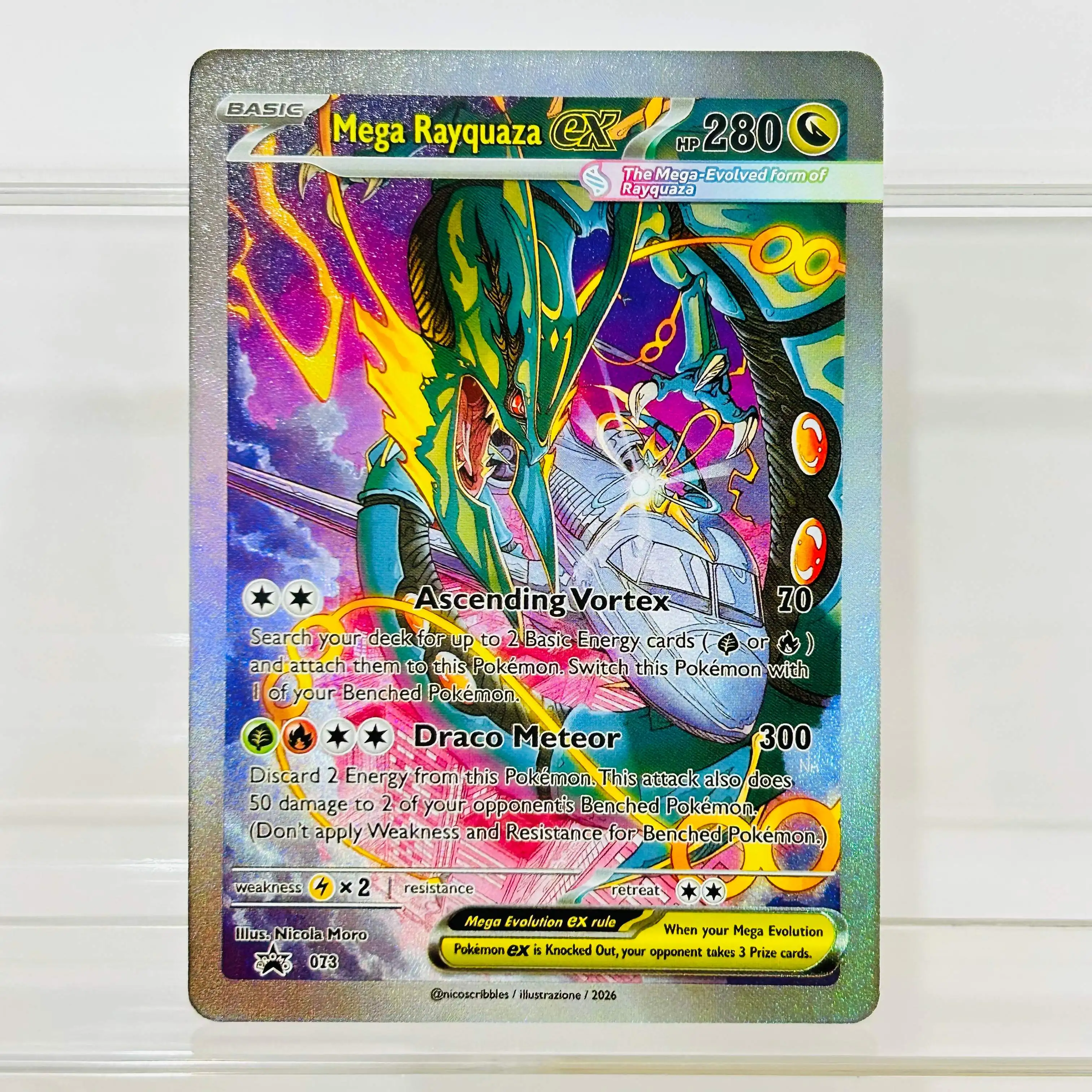 Mega Rayquaza ex 073 Englische Version Sammlerqualität DIY Folien-Textur Guter Zustand Premium Anime-Sammelkarten
