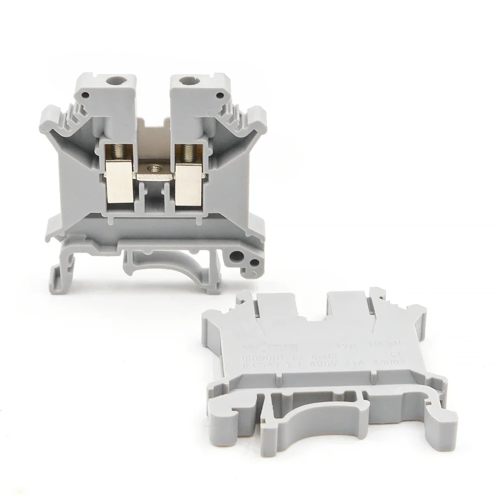 UK5N DIN Rail Terminal 10Pcs Dual Splitter Head Brass Housing One In Two Out Spring Assisted Wiring