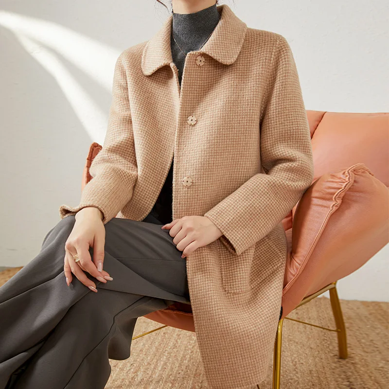 

Осенне-зимнее высококачественное французское двустороннее кашемировое пальто, женское тонкое шерстяное пальто средней и длинной длины
