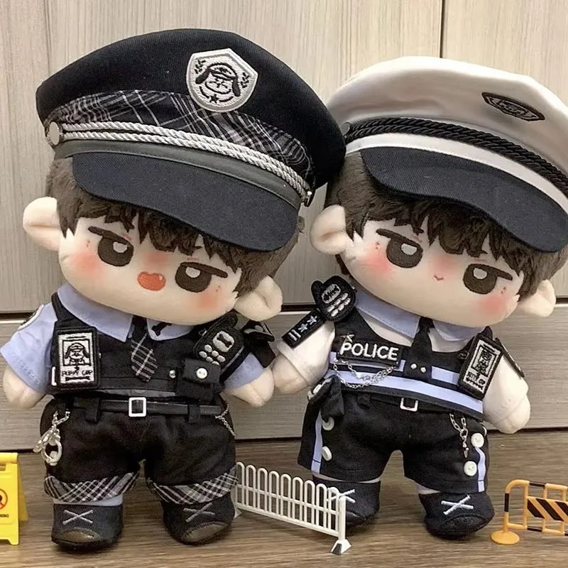 20cm Plush Toy Doll Police Uniform Set with Hat Shirt Vest Shorts Shoes for Boys & Girls Back to School Birthday Gift