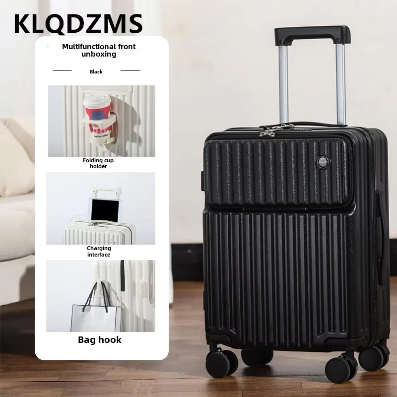 KLQDZMS 20"22"24"26Inch Laptop Suitcase Front Opening Boarding USB Charging Trolley Case Women with Wheels Rolling Luggage