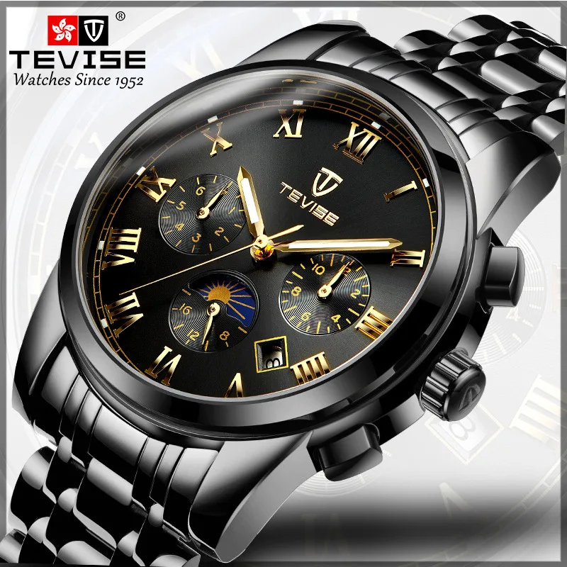 

official-websiteSwiss Tevise Multi-Function 's Hollow Luminous Automatic Mechanical Steel Belt Fashion Watch Men