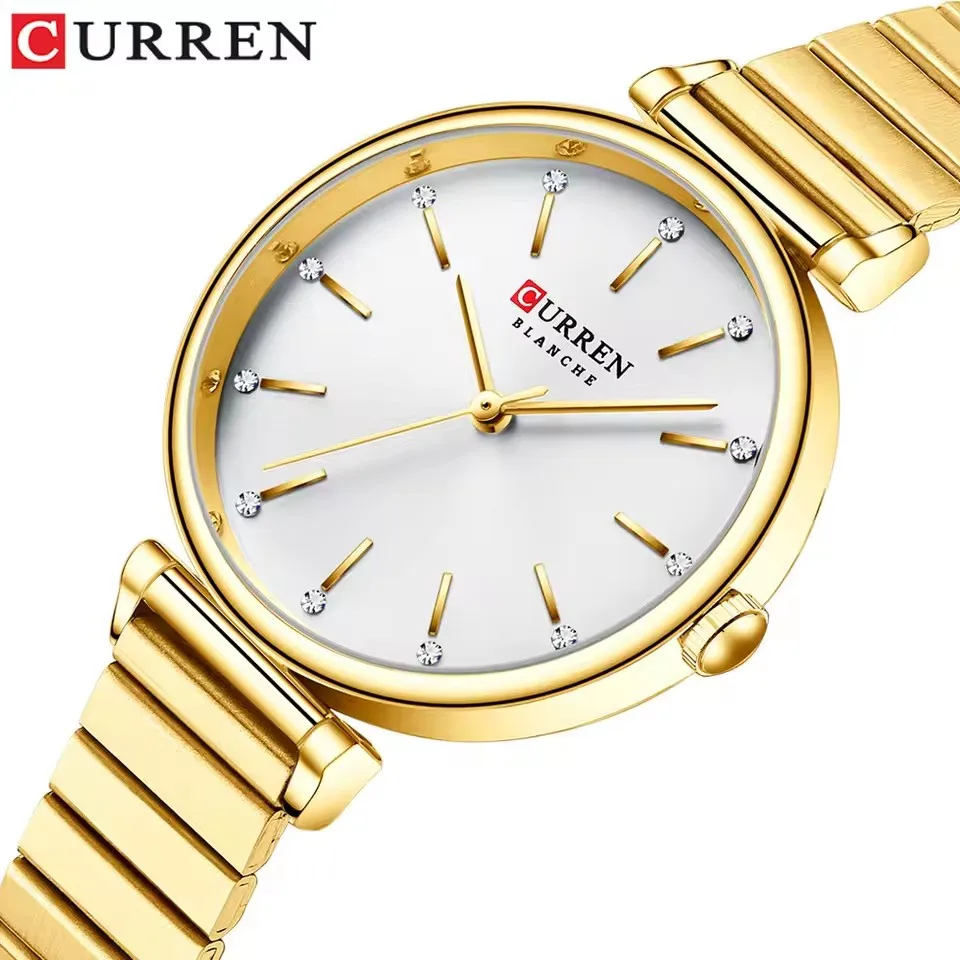 Reloj CURREN 9081 exquisito de cuarzo para mujer, reloj redondo de plata y oro, reloj de lujo informal a la moda para mujer, relojes de mujer