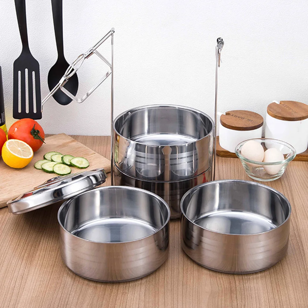 

Insulated Stainless Steel Lunch Box 4-Tier Portable Food Container Heat Resistant Corrosion Proof Compact Design for Office