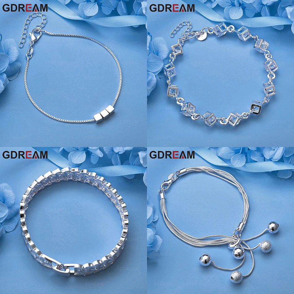 

GDREAM 925 Sterling Silver Hollow Square Lattice Bracelet Feminine Temperament Unique Anniversary Gift Jewelry
