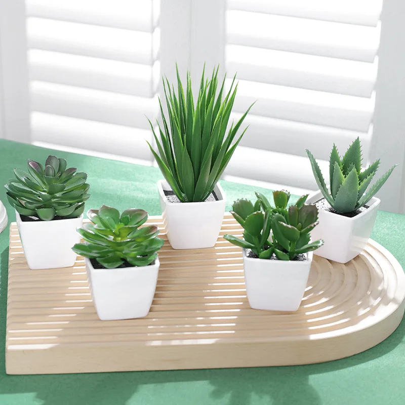 6pcs Simulation of Succulent Plants Living Room Bedroom Artificial Potted Mini Ornaments Home Decoration Fake Plants Bonsai Tree