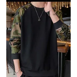 Frühling Mode Trend Kontrast farbe cool Camo Rundhals ausschnitt vielseitig lose große Größe reduziert Alter Herren Langarm pullover