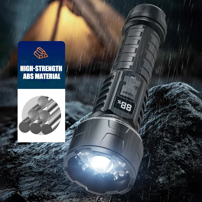 Portable LED Flashlight With Power Display Ambient Light Outdoor Camping Rechargeable Light Emergency Waterproof Work Lantern