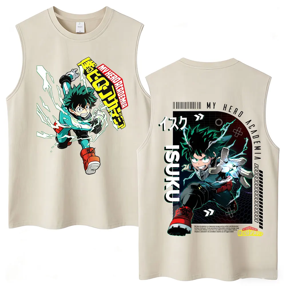 Washed Anime My Hero Academia Tank Tops Bakugo Boku No Harajuku Vintage Vests Men Women Cotton Vintage Oversized T-Shirts Male
